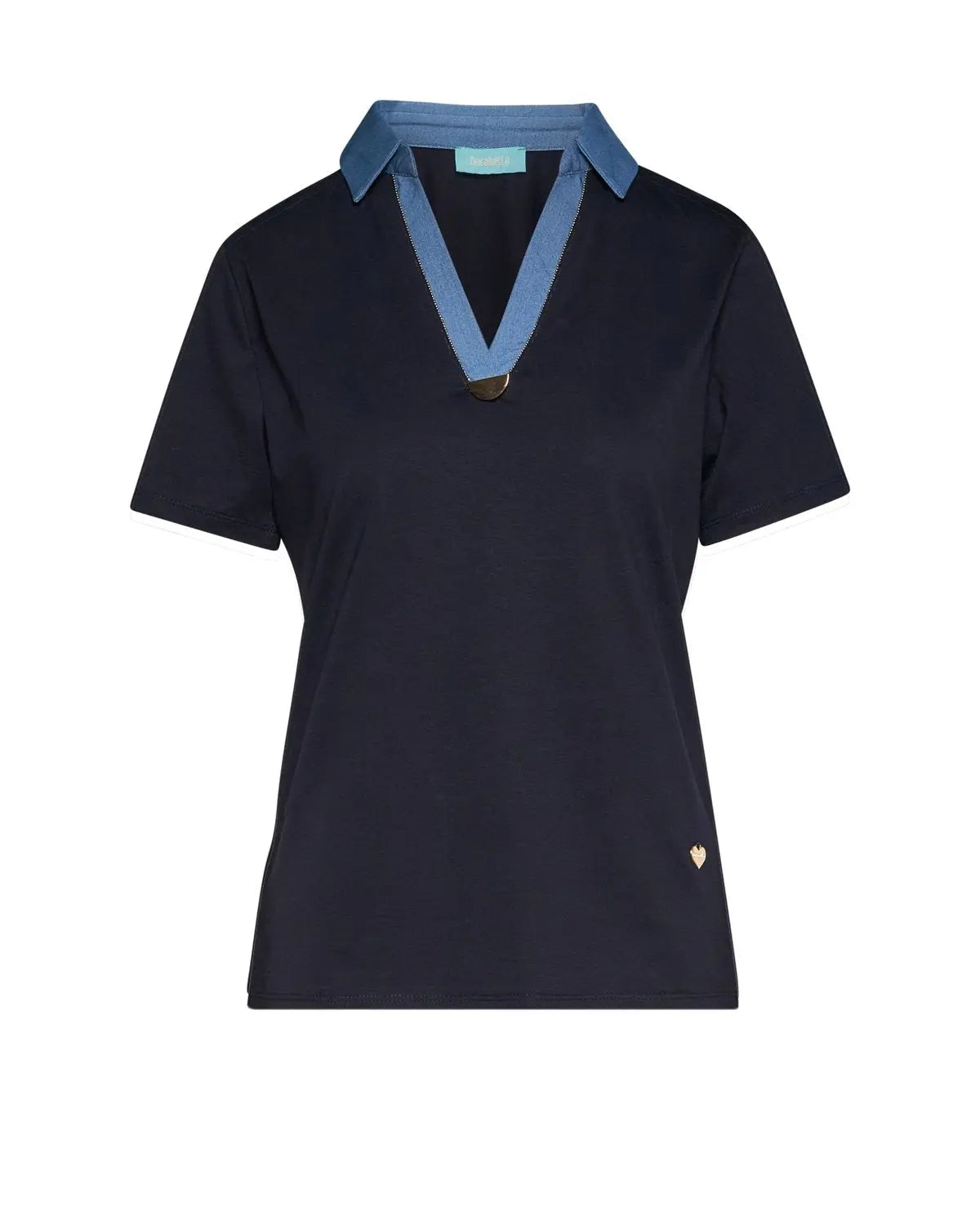 T-shirt con inserto in chambray e microchain BLU DORABELLA