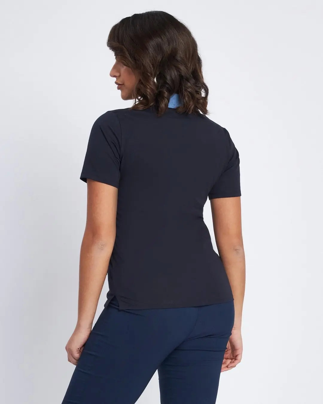 T-shirt con inserto in chambray e microchain BLU DORABELLA