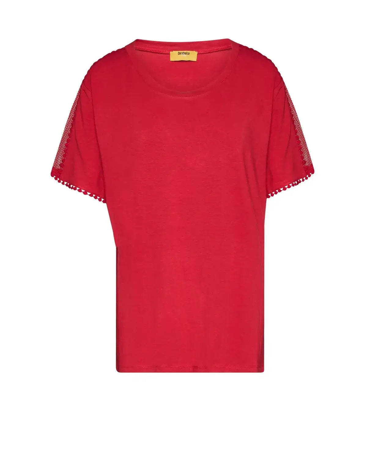 T-shirt con inserto in pizzo sulle spalle ROSSO DORABELLA PIU'