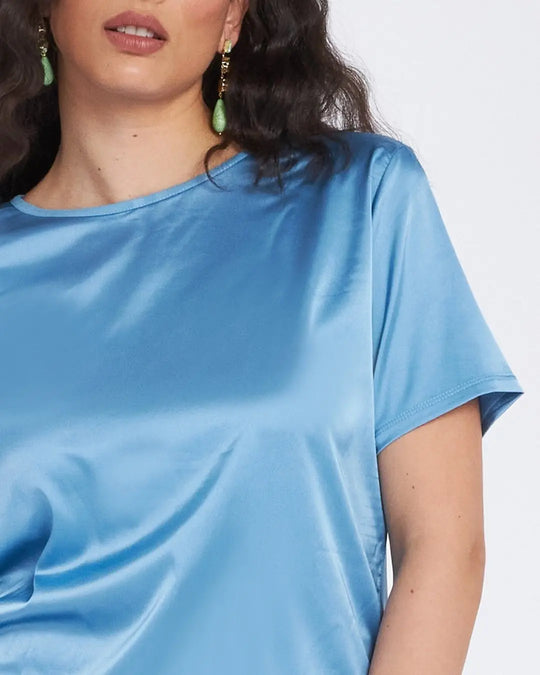 T-shirt con inserto in raso frontale CABANA BLUE DORABELLA