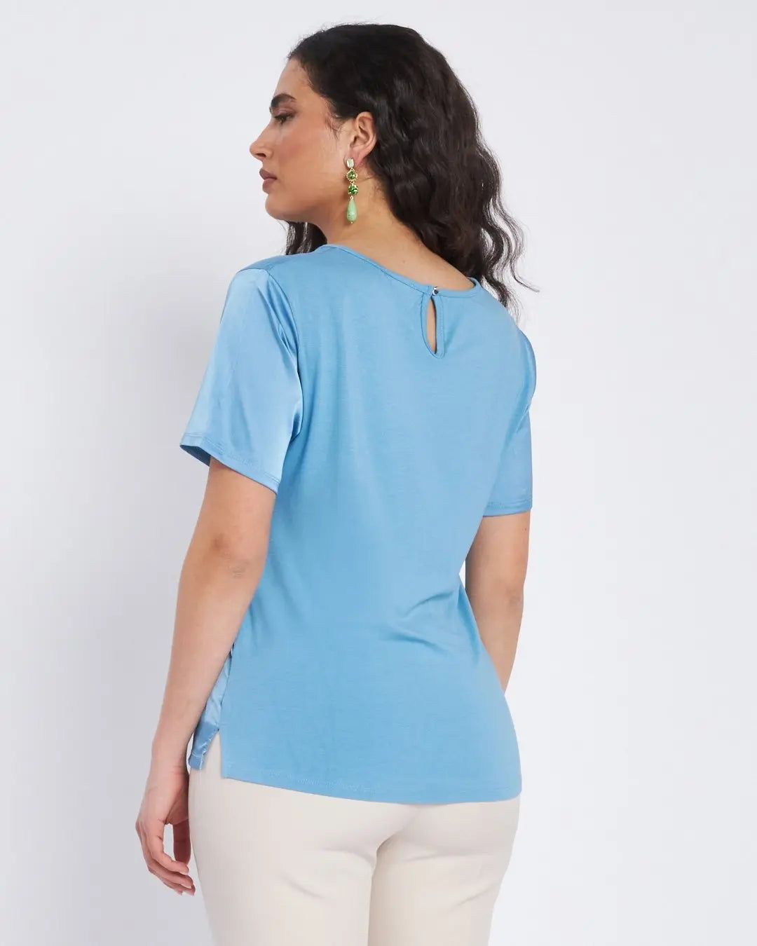 T-shirt con inserto in raso frontale CABANA BLUE DORABELLA