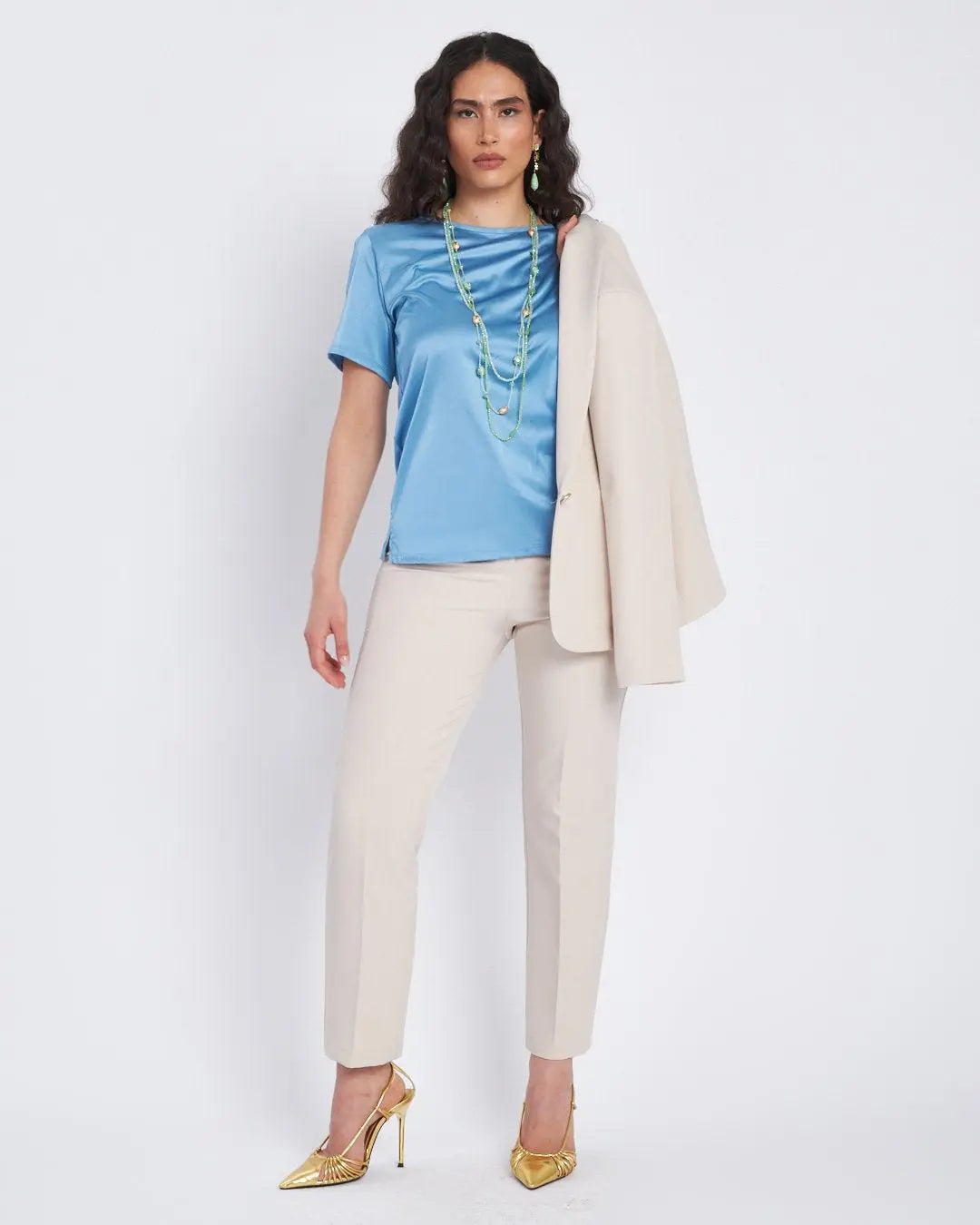 T-shirt con inserto in raso frontale CABANA BLUE DORABELLA