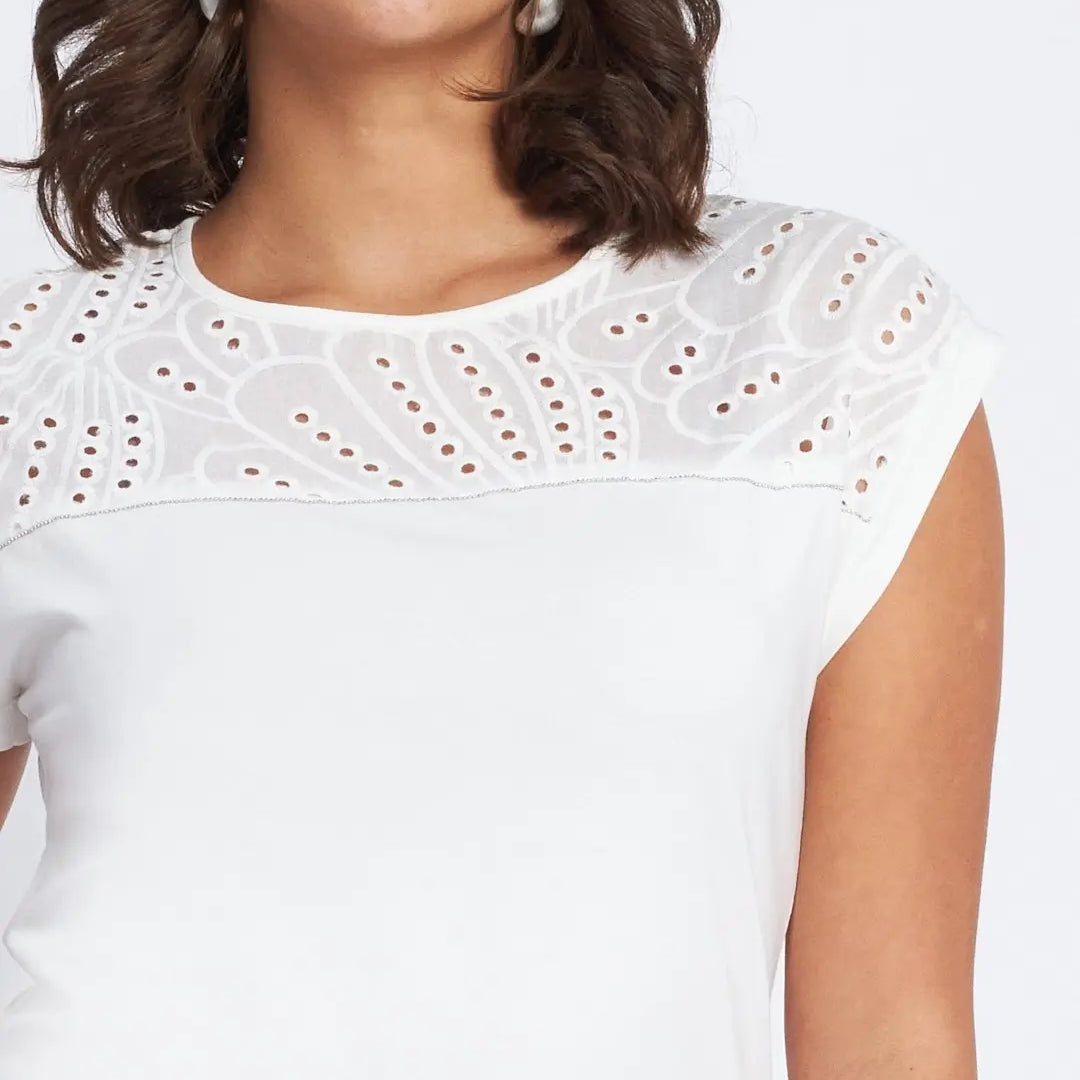 T-shirt con inserto in sangallo BIANCO DORABELLA