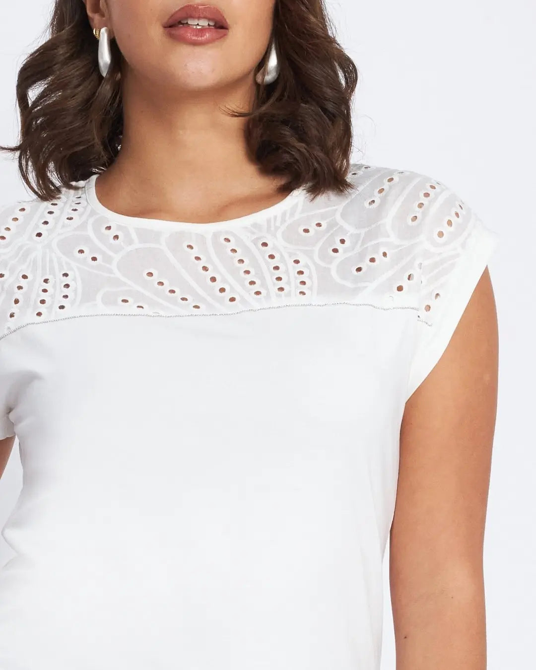 T-shirt con inserto in sangallo BIANCO DORABELLA