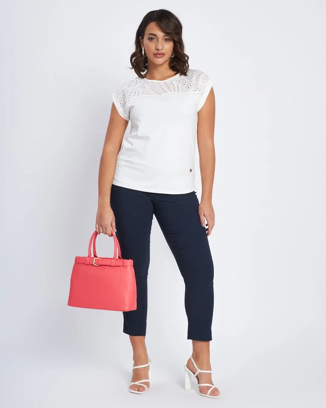 T-shirt con inserto in sangallo BIANCO DORABELLA