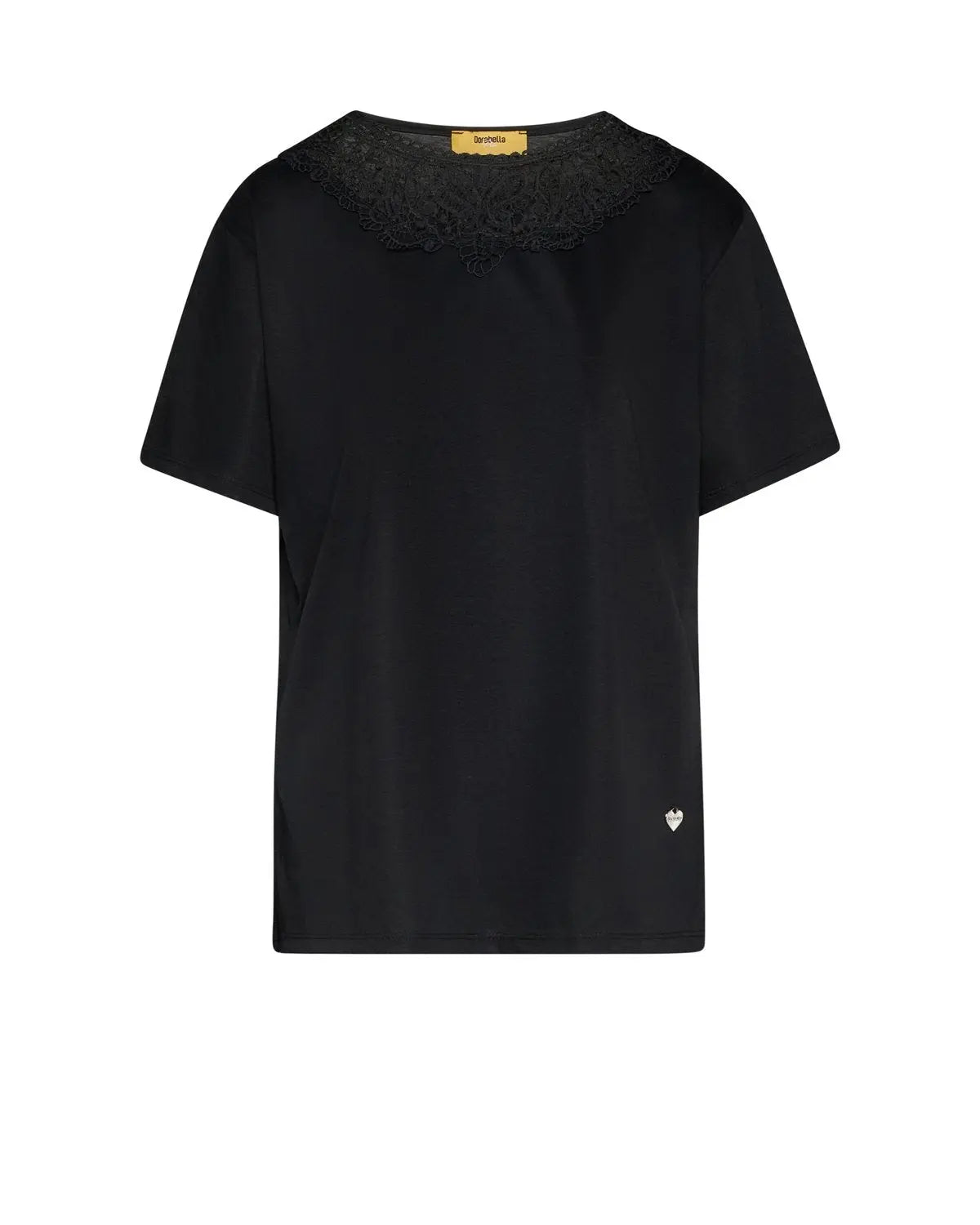 T-shirt con inserto sangallo al girocollo NERO DORABELLA PIU'