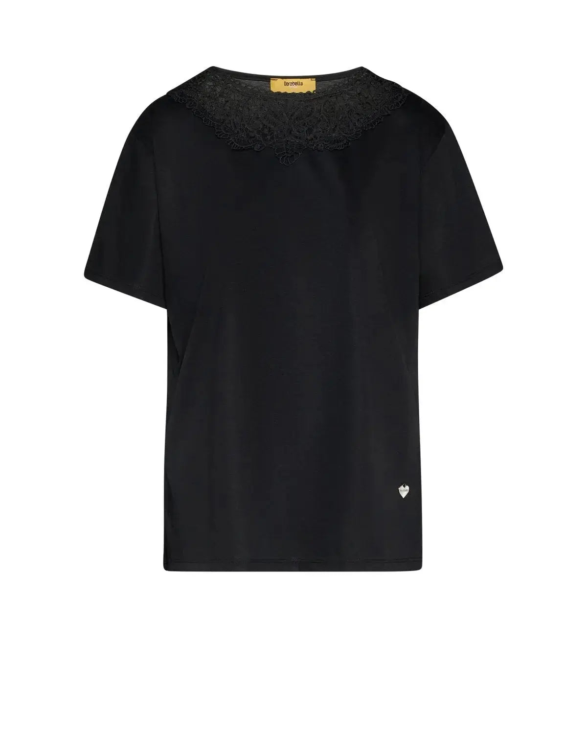 T-shirt con inserto sangallo al girocollo NERO DORABELLA PIU'