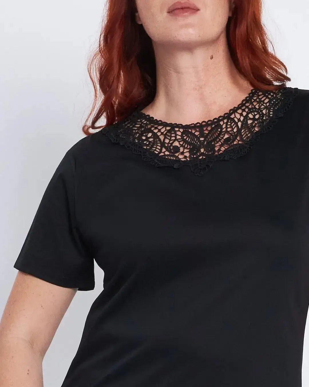 T-shirt con inserto sangallo al girocollo NERO DORABELLA PIU'