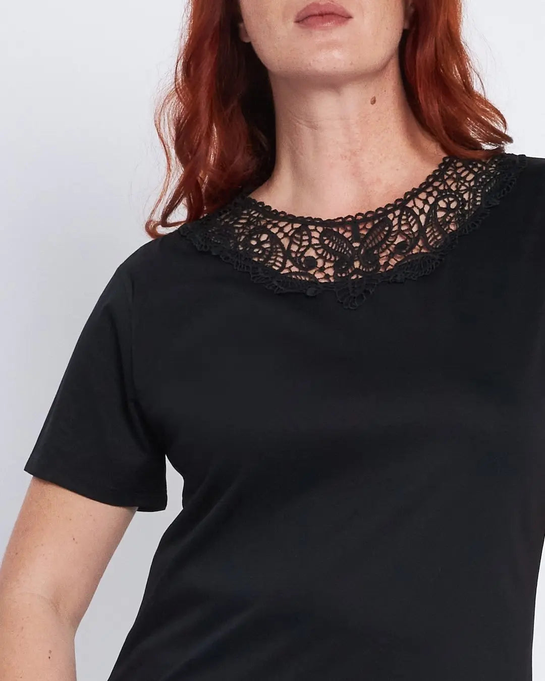 T-shirt con inserto sangallo al girocollo NERO DORABELLA PIU'