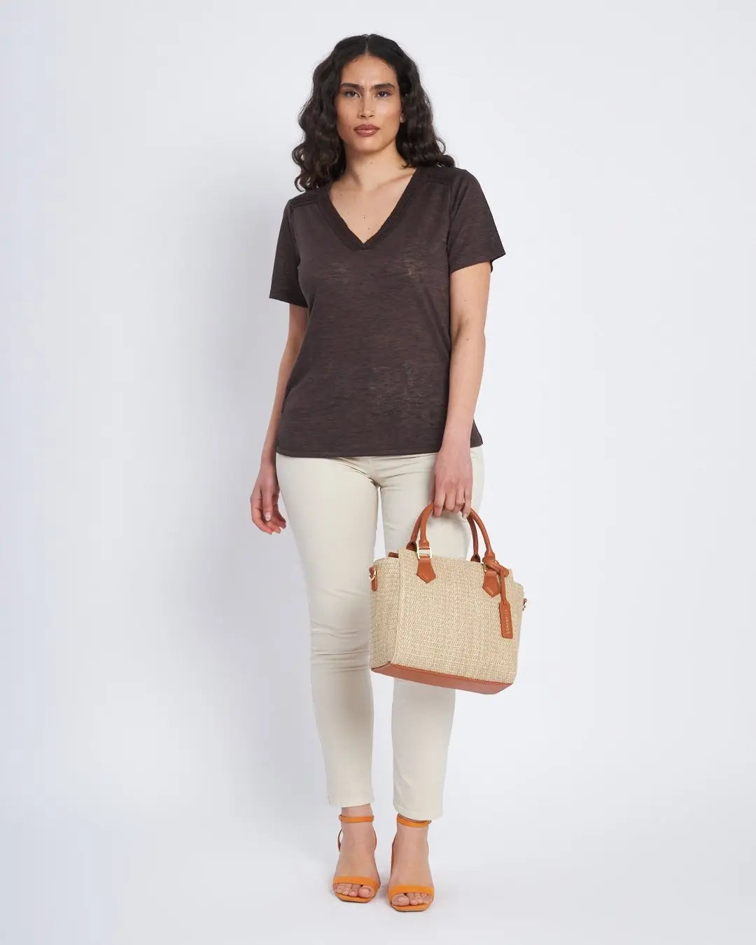 T-shirt con passamaneria sulle spalle CACAO DORABELLA