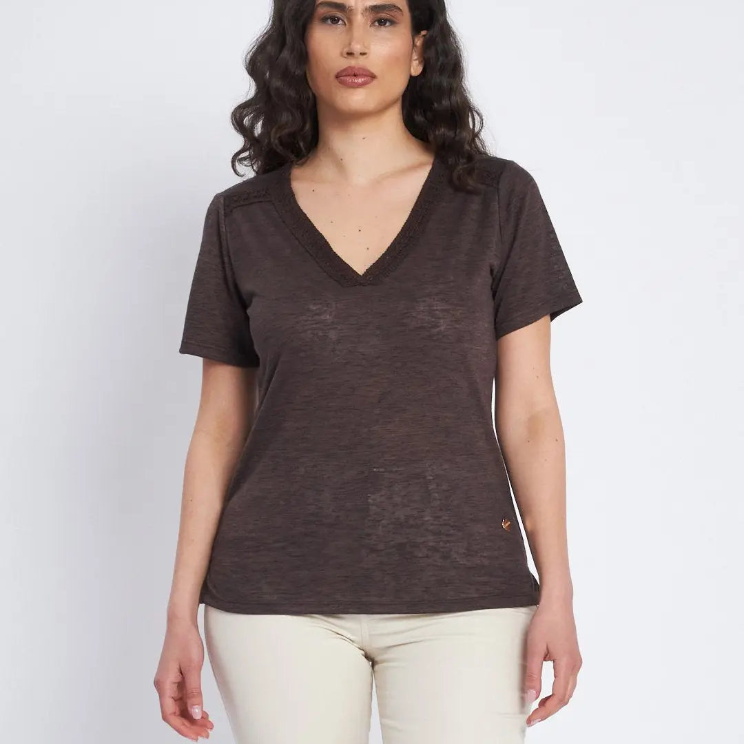 T-shirt con passamaneria sulle spalle CACAO DORABELLA