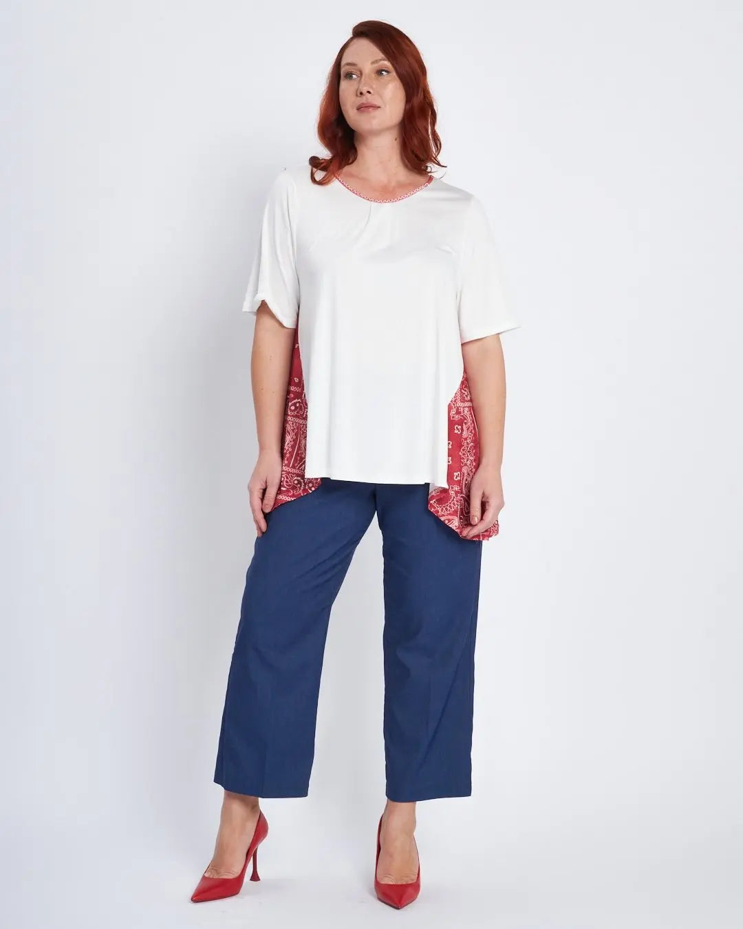 T-shirt con pinces e inserti laterali a fantasia BIANCO DORABELLA PIU'