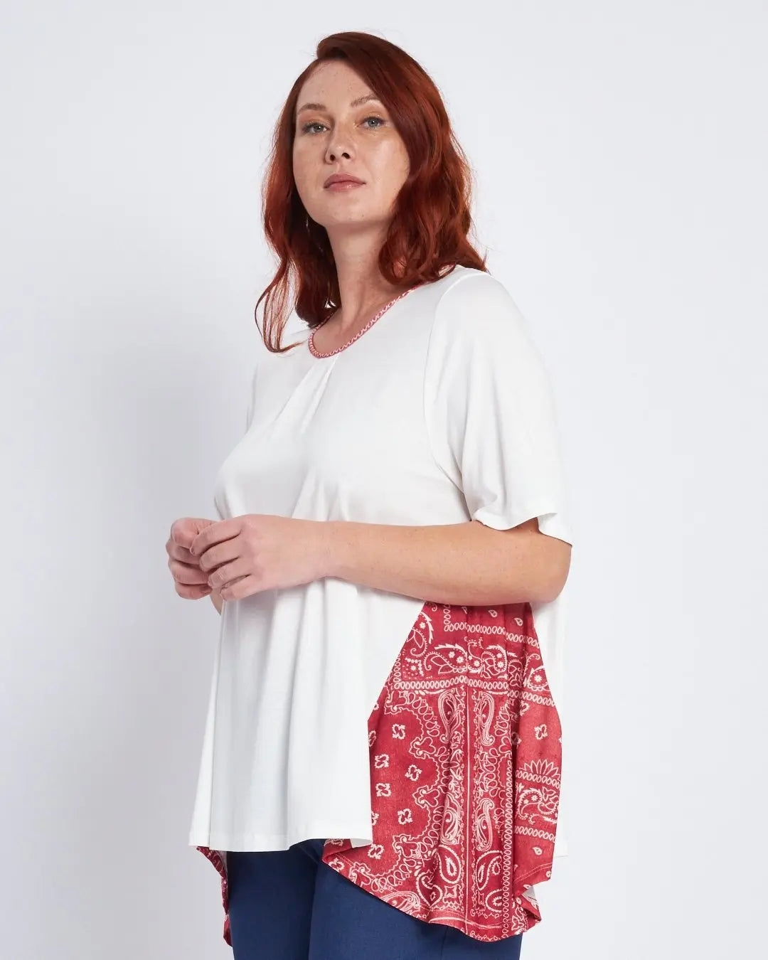 T-shirt con pinces e inserti laterali a fantasia BIANCO DORABELLA PIU'