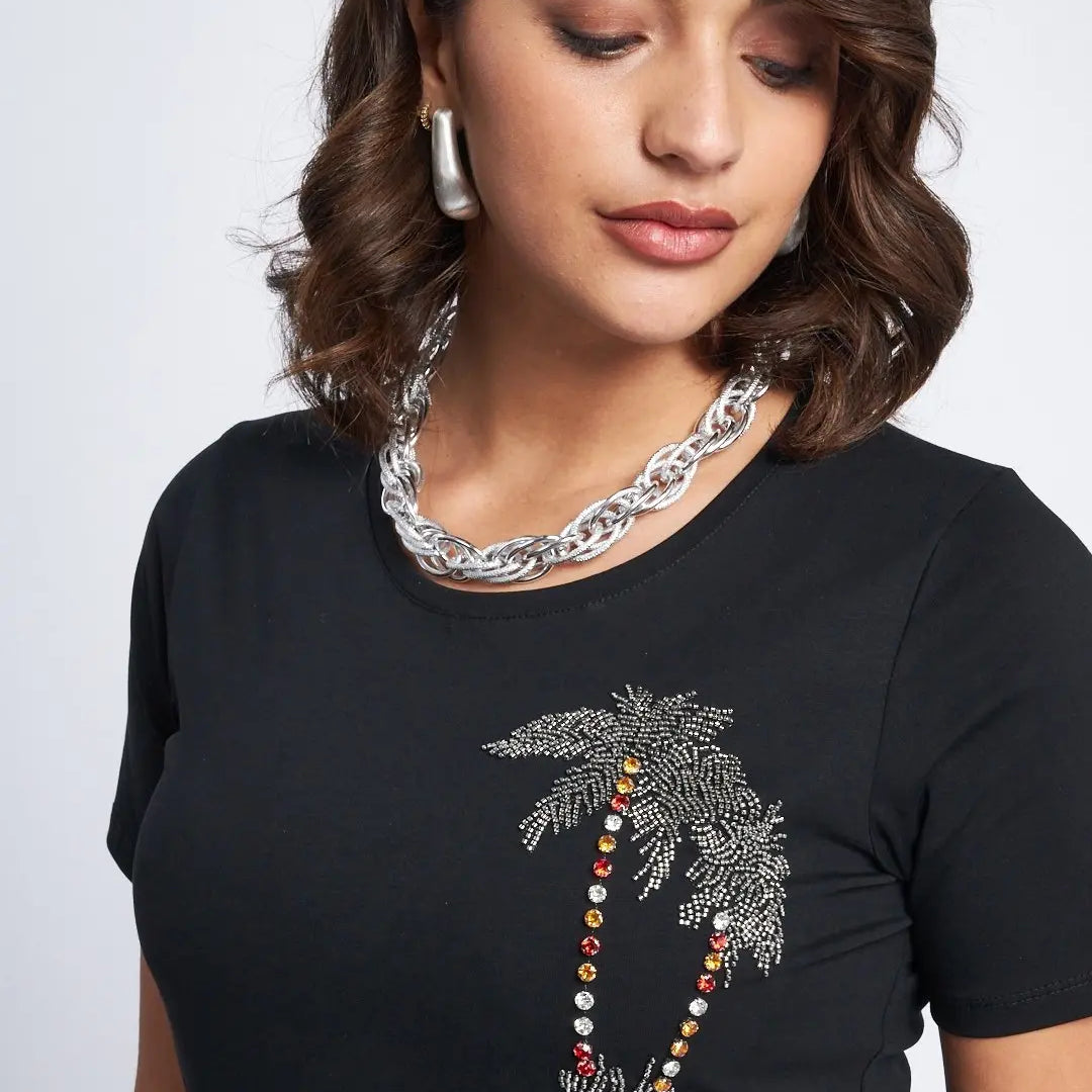 T-shirt con ricamo lato cuore NERO DORABELLA