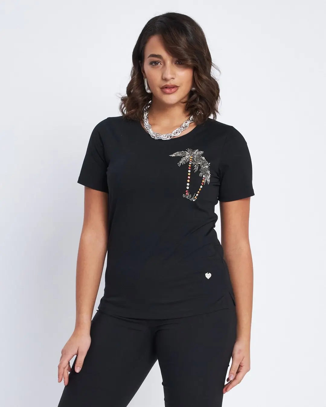 T-shirt con ricamo lato cuore NERO DORABELLA