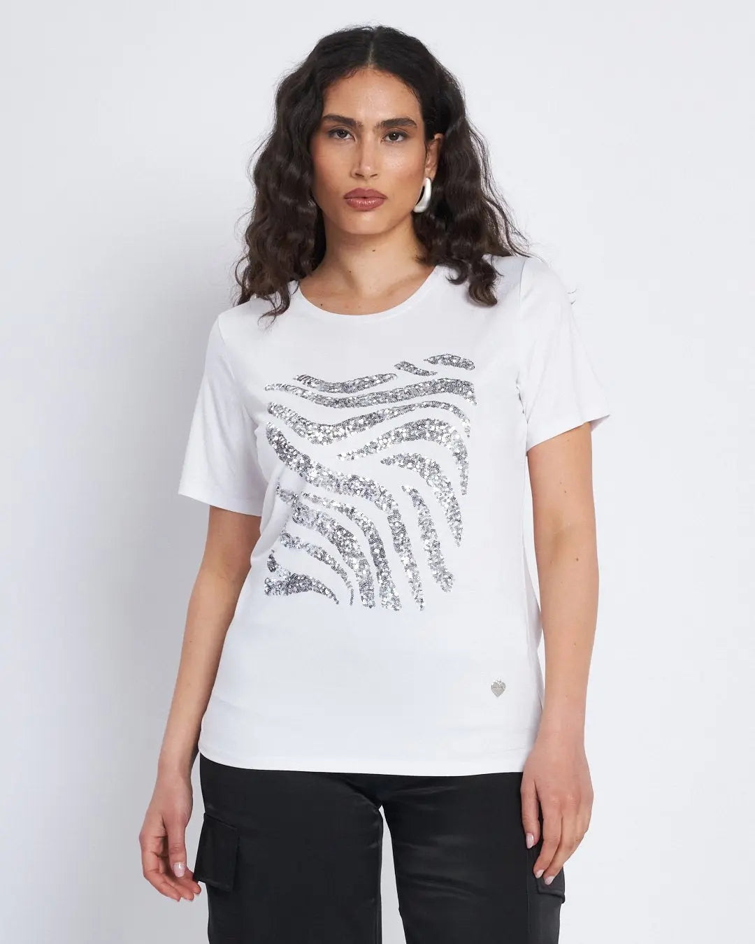T-shirt con ricamo paillettes animalier BIANCO DORABELLA XL