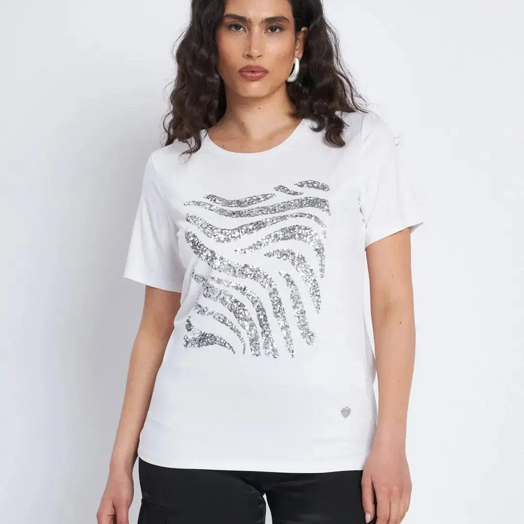 T-shirt con ricamo paillettes animalier BIANCO DORABELLA XL