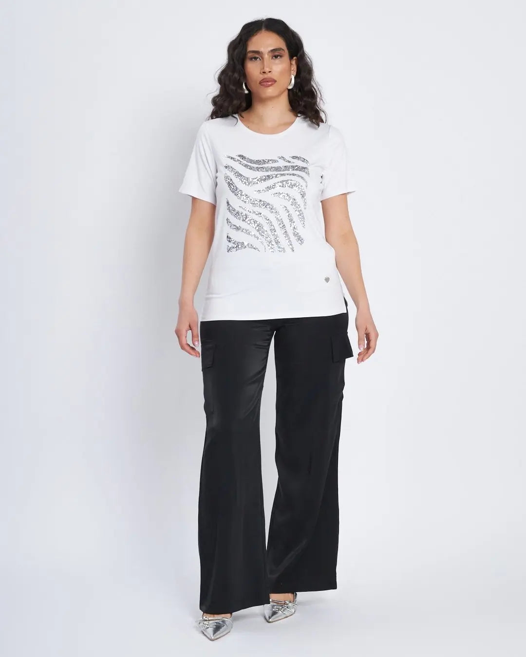 T-shirt con ricamo paillettes animalier BIANCO DORABELLA