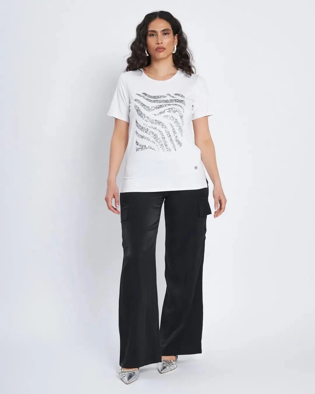 T-shirt con ricamo paillettes animalier BIANCO DORABELLA