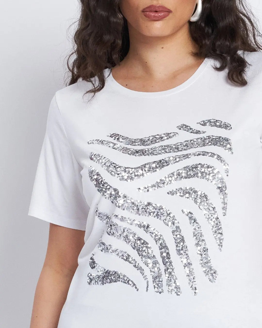 T-shirt con ricamo paillettes animalier BIANCO DORABELLA