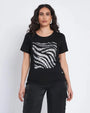 T-shirt con ricamo paillettes animalier NERO DORABELLA