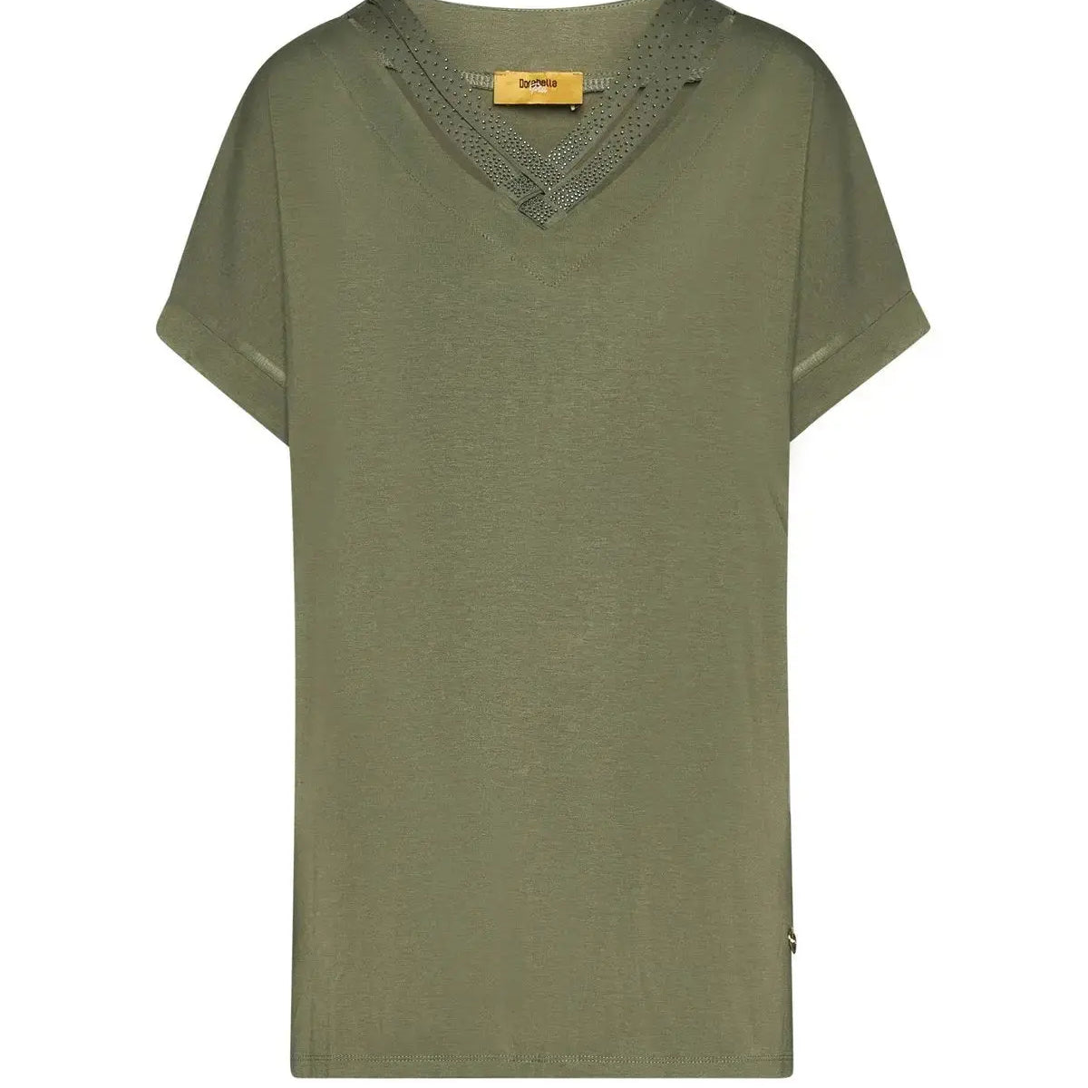 T-shirt con scollo a V e cut out MILITARE DORABELLA PIU'