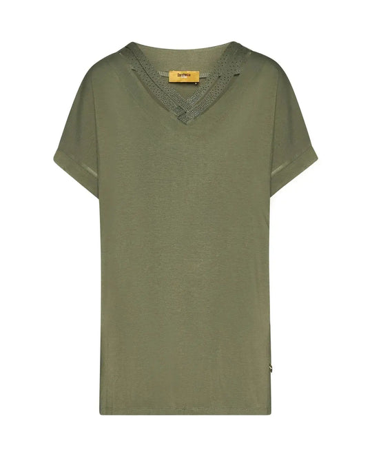 T-shirt con scollo a V e cut out MILITARE DORABELLA PIU'
