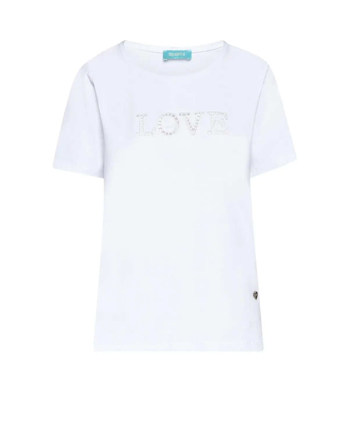 T-shirt con scritta ricamata con trafori BIANCO DORABELLA