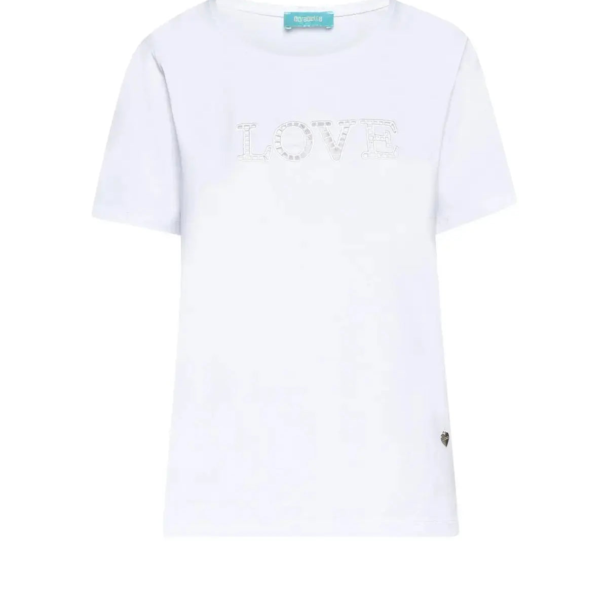 T-shirt con scritta ricamata con trafori BIANCO DORABELLA