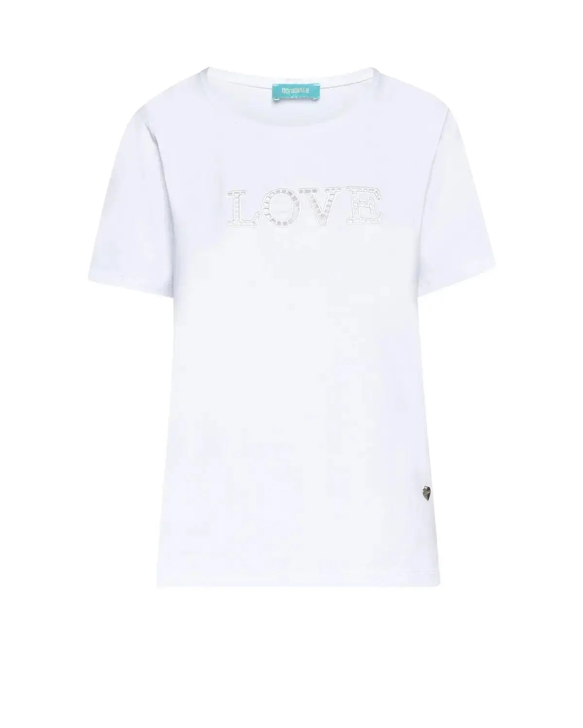 T-shirt con scritta ricamata con trafori BIANCO DORABELLA