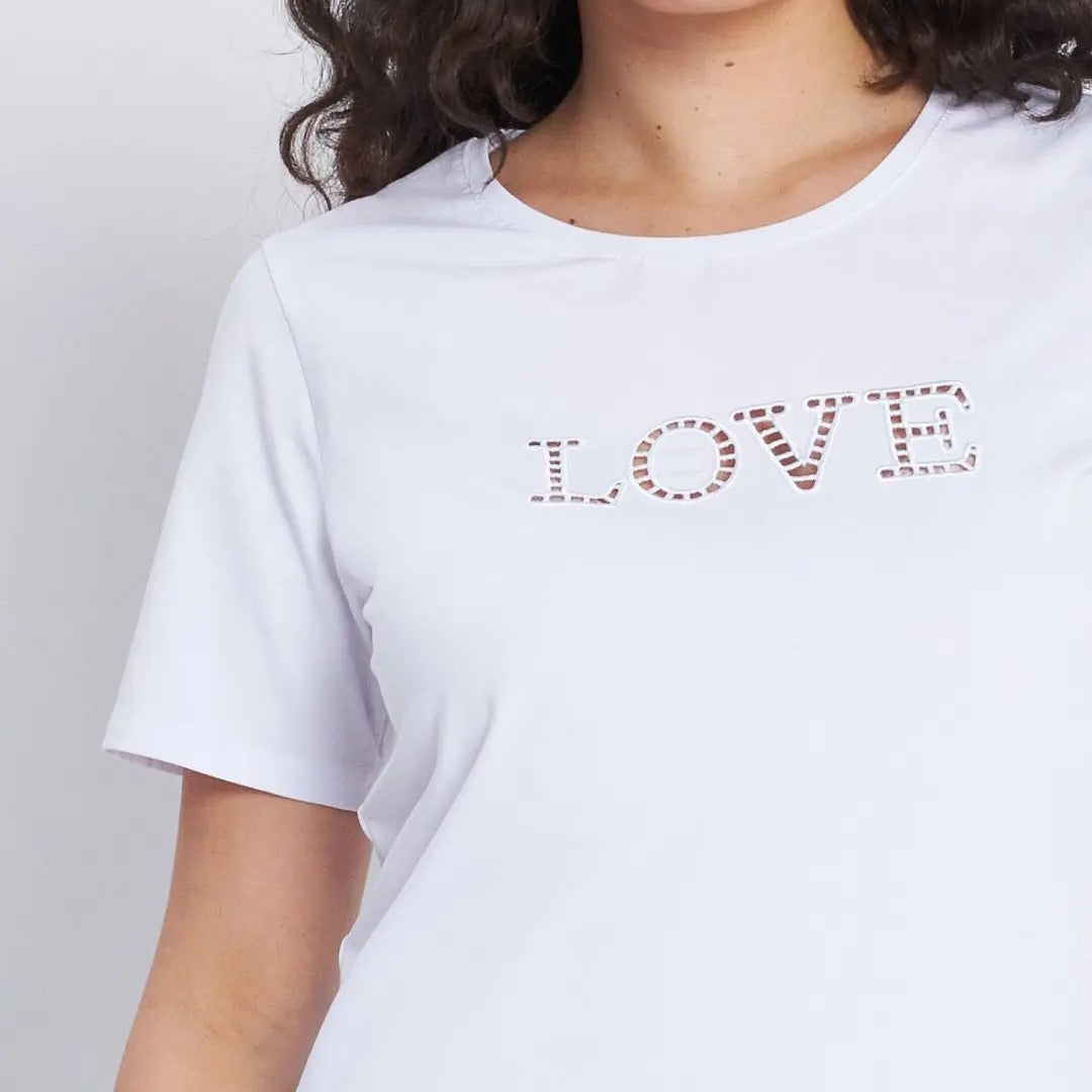 T-shirt con scritta ricamata con trafori BIANCO DORABELLA