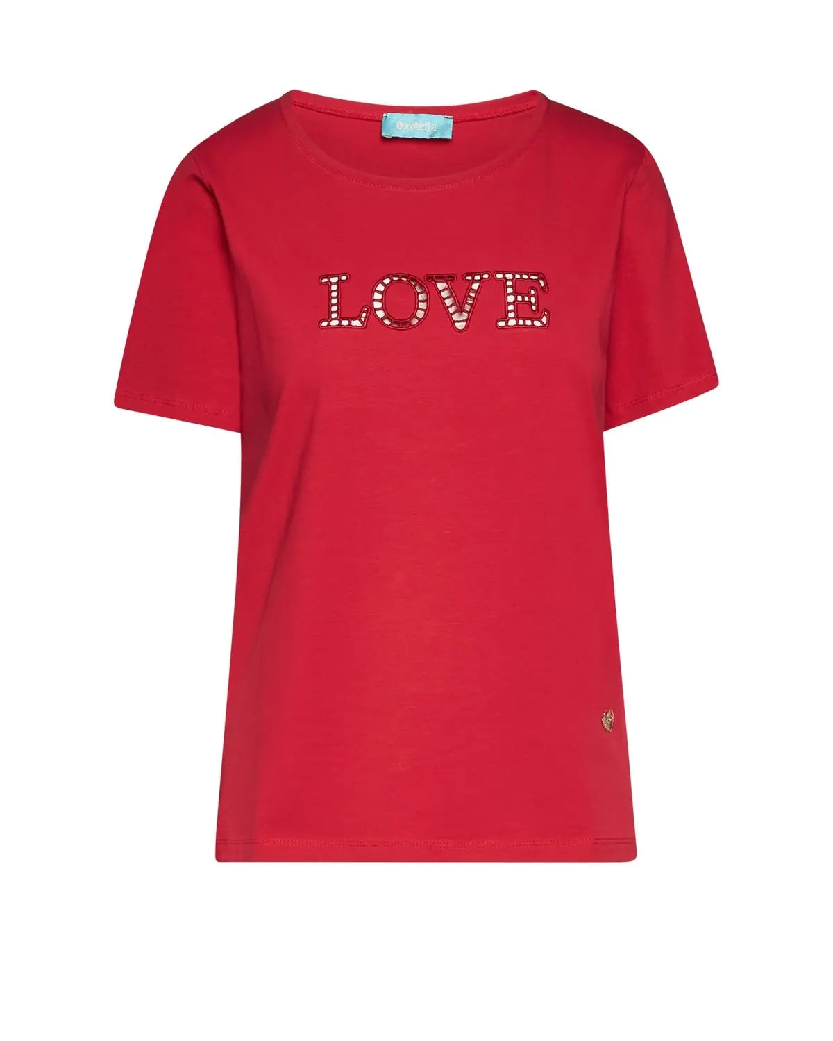 T-shirt con scritta ricamata con trafori ROSSO DORABELLA