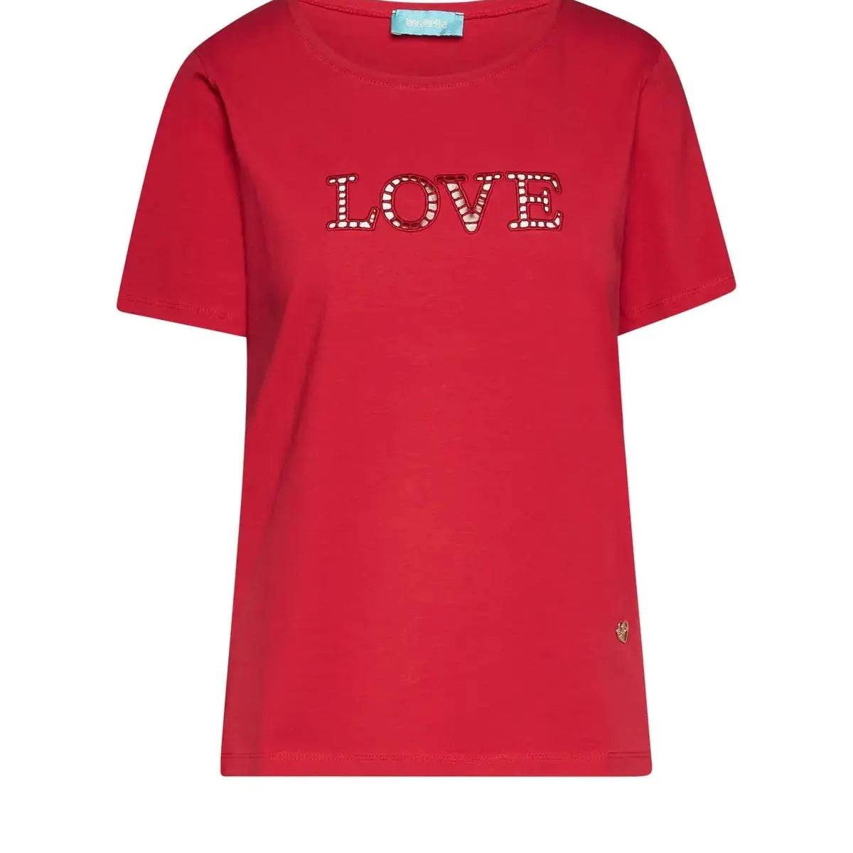 T-shirt con scritta ricamata con trafori ROSSO DORABELLA