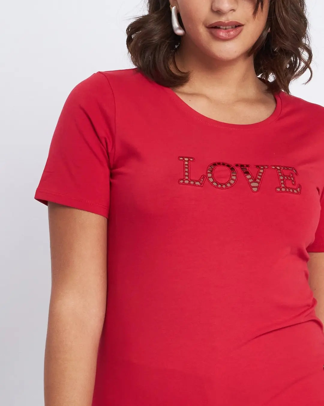 T-shirt con scritta ricamata con trafori ROSSO DORABELLA