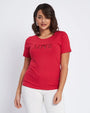 T-shirt con scritta ricamata con trafori ROSSO DORABELLA