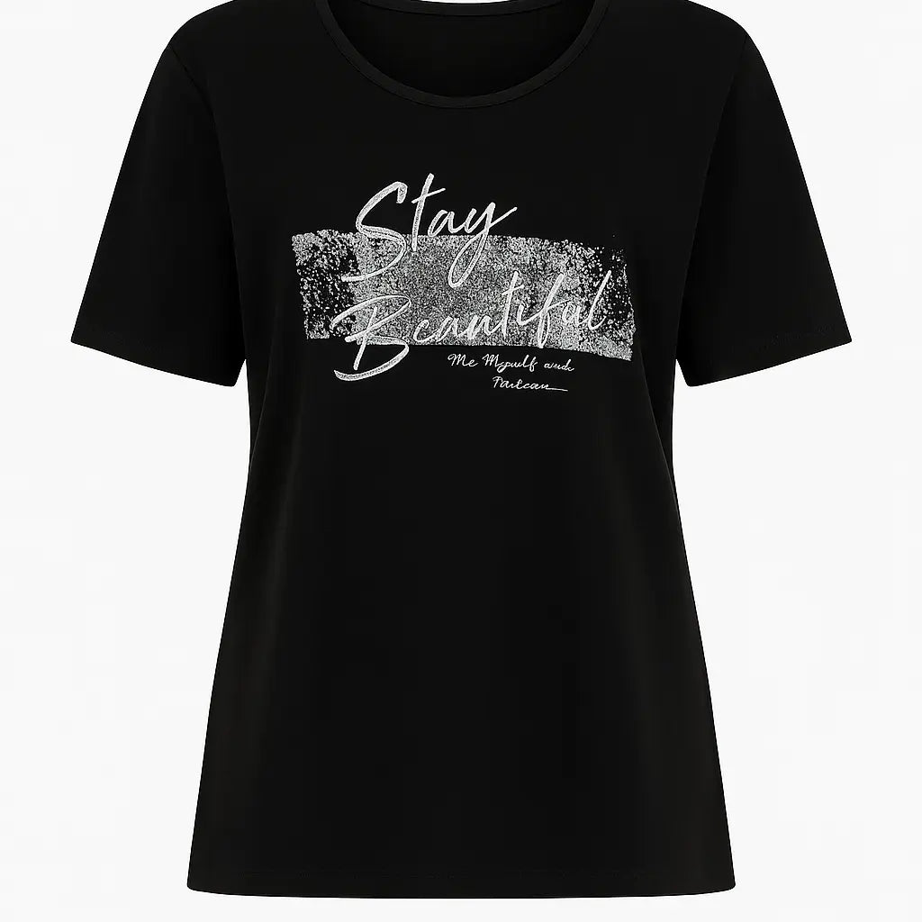 T-shirt con stampa e applicazione argento DORABELLA