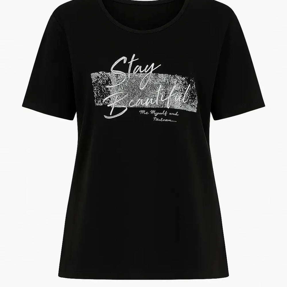 T-shirt con stampa e applicazione argento DORABELLA
