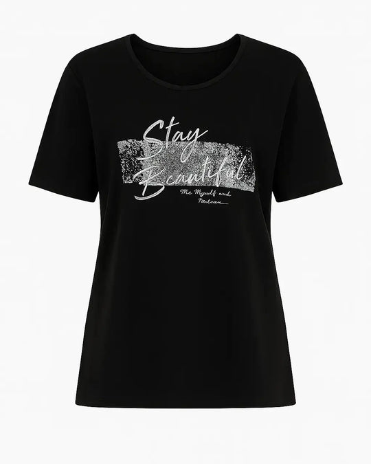 T-shirt con stampa e applicazione argento DORABELLA