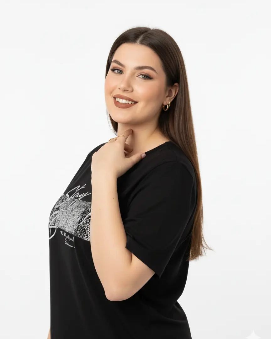 T-shirt con stampa e applicazione argento DORABELLA PIU'