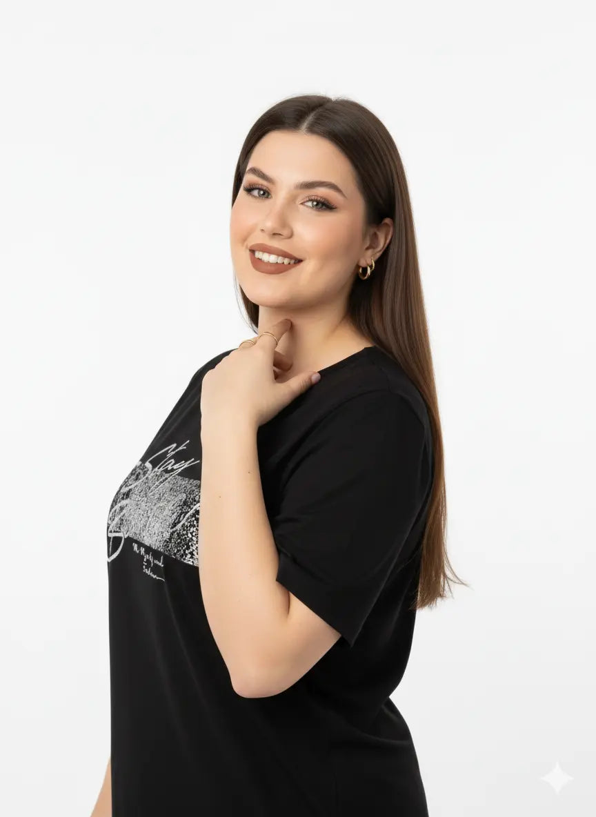 T-shirt con stampa e applicazione argento DORABELLA PIU'