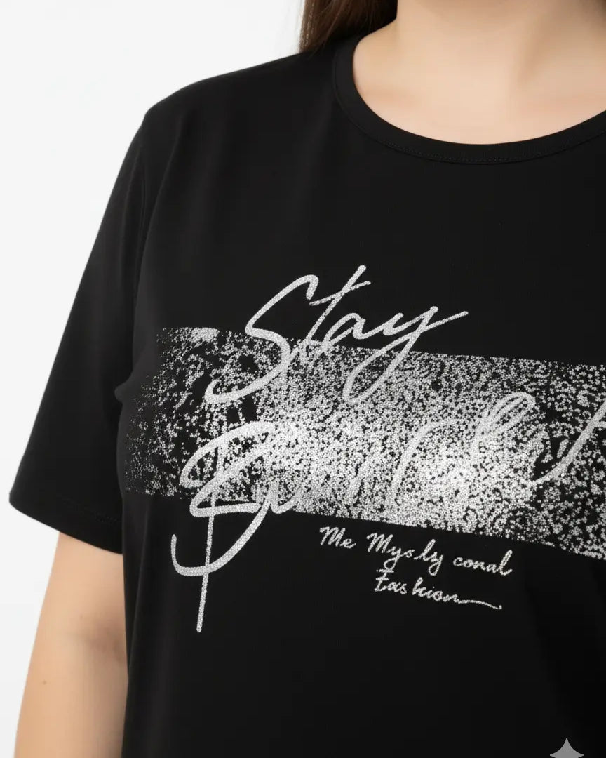 T-shirt con stampa e applicazione argento DORABELLA PIU'