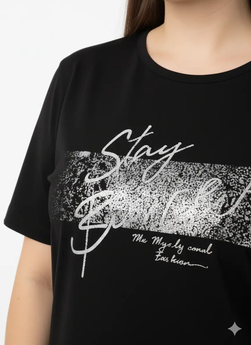 T-shirt con stampa e applicazione argento DORABELLA PIU'