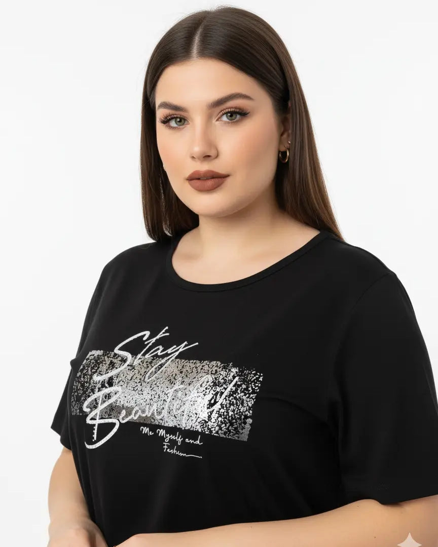 T-shirt con stampa e applicazione argento DORABELLA PIU'