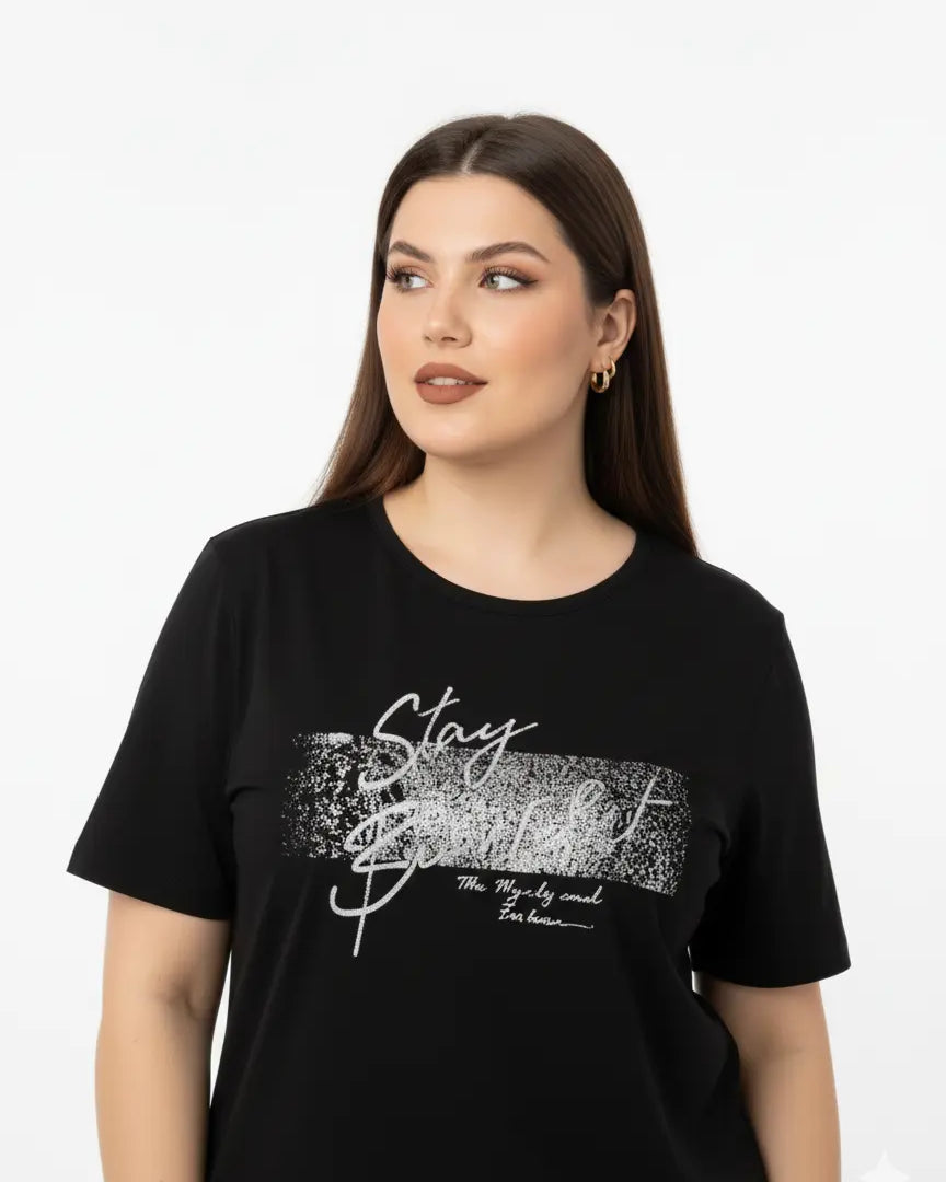 T-shirt con stampa e applicazione argento DORABELLA PIU'