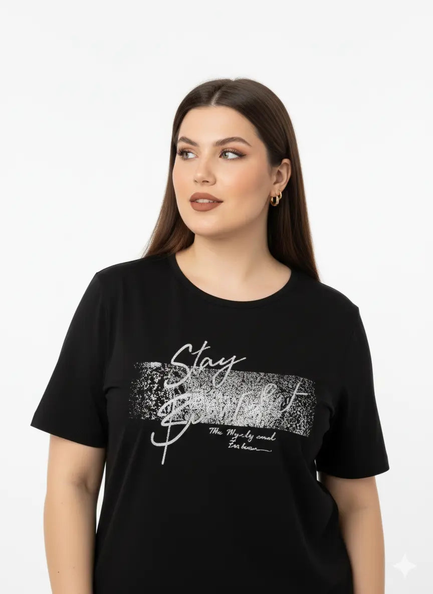 T-shirt con stampa e applicazione argento DORABELLA PIU'