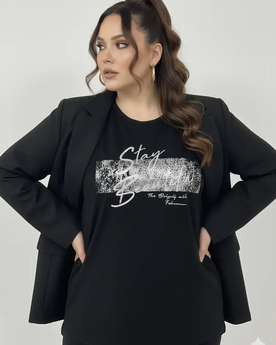 T-shirt con stampa e applicazione argento DORABELLA PIU'