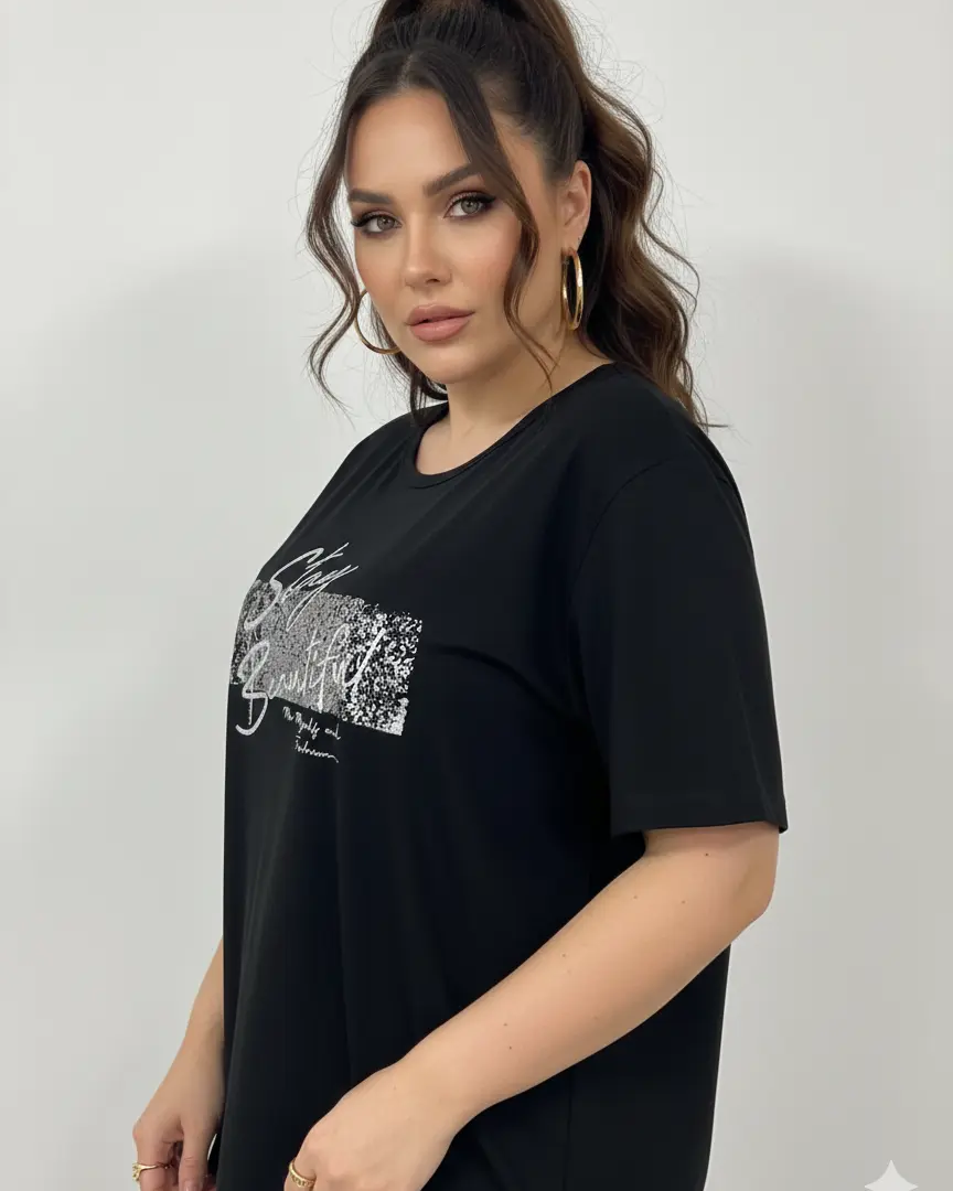 T-shirt con stampa e applicazione argento DORABELLA PIU'