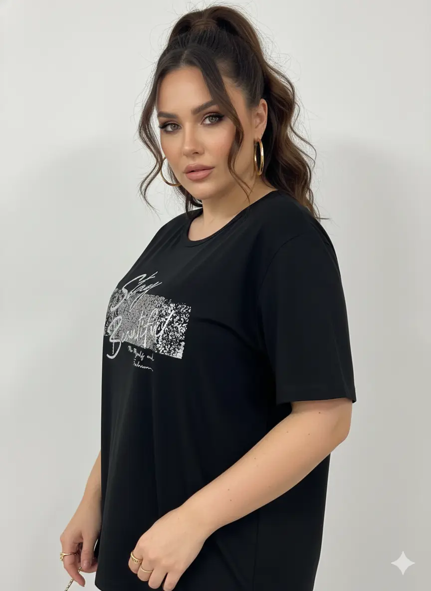 T-shirt con stampa e applicazione argento DORABELLA PIU'