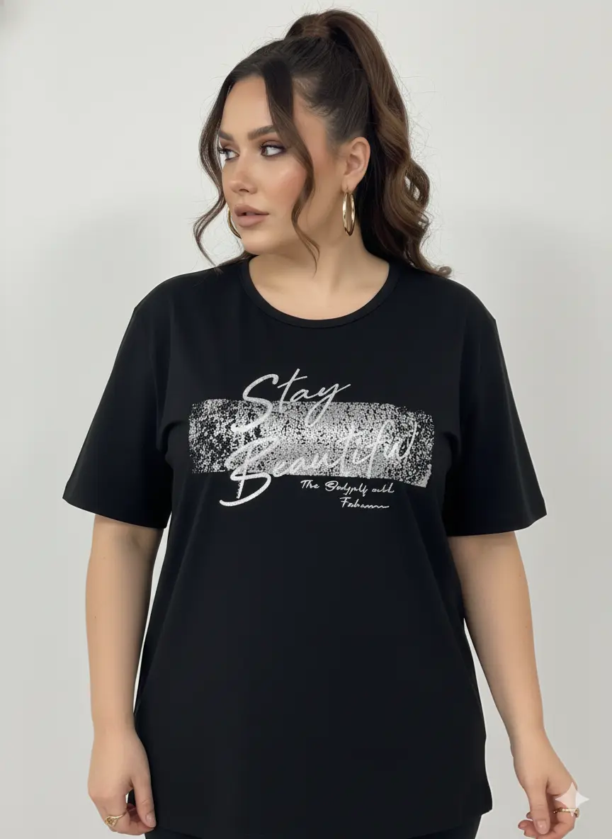 T-shirt con stampa e applicazione argento DORABELLA PIU'