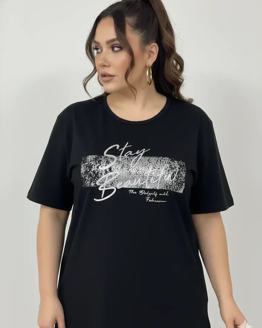 T-shirt con stampa e applicazione argento DORABELLA PIU'